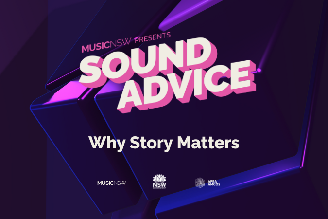 Sound Advice: Why Story Matters and logos for MusicNSW, NSW Government and APRA AMCOS